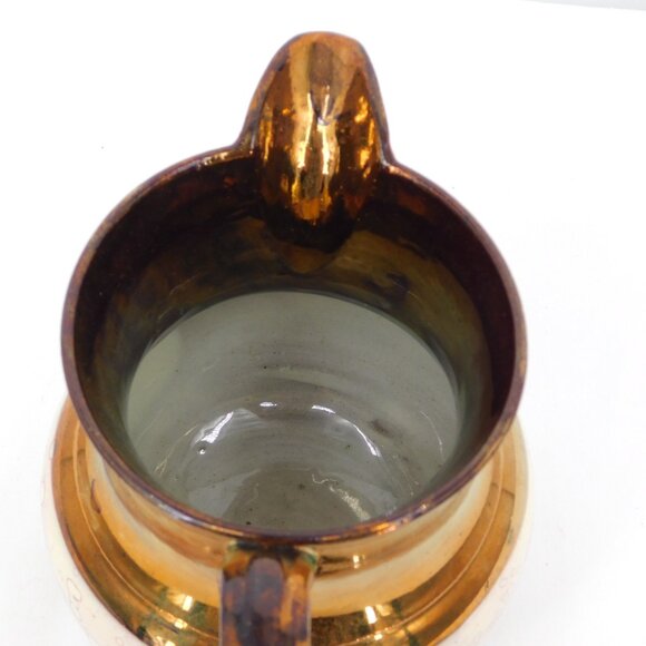 Copper Lusterware Pitcher Antique Staffordshire 5 1/4" Single Pink Band FLAW - Picture 5 of 9